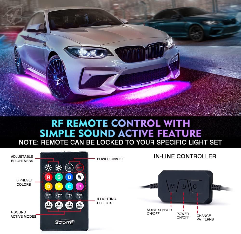 4 PCS RGB LED Car Underglow Light Kit with Wireless Remote Z898