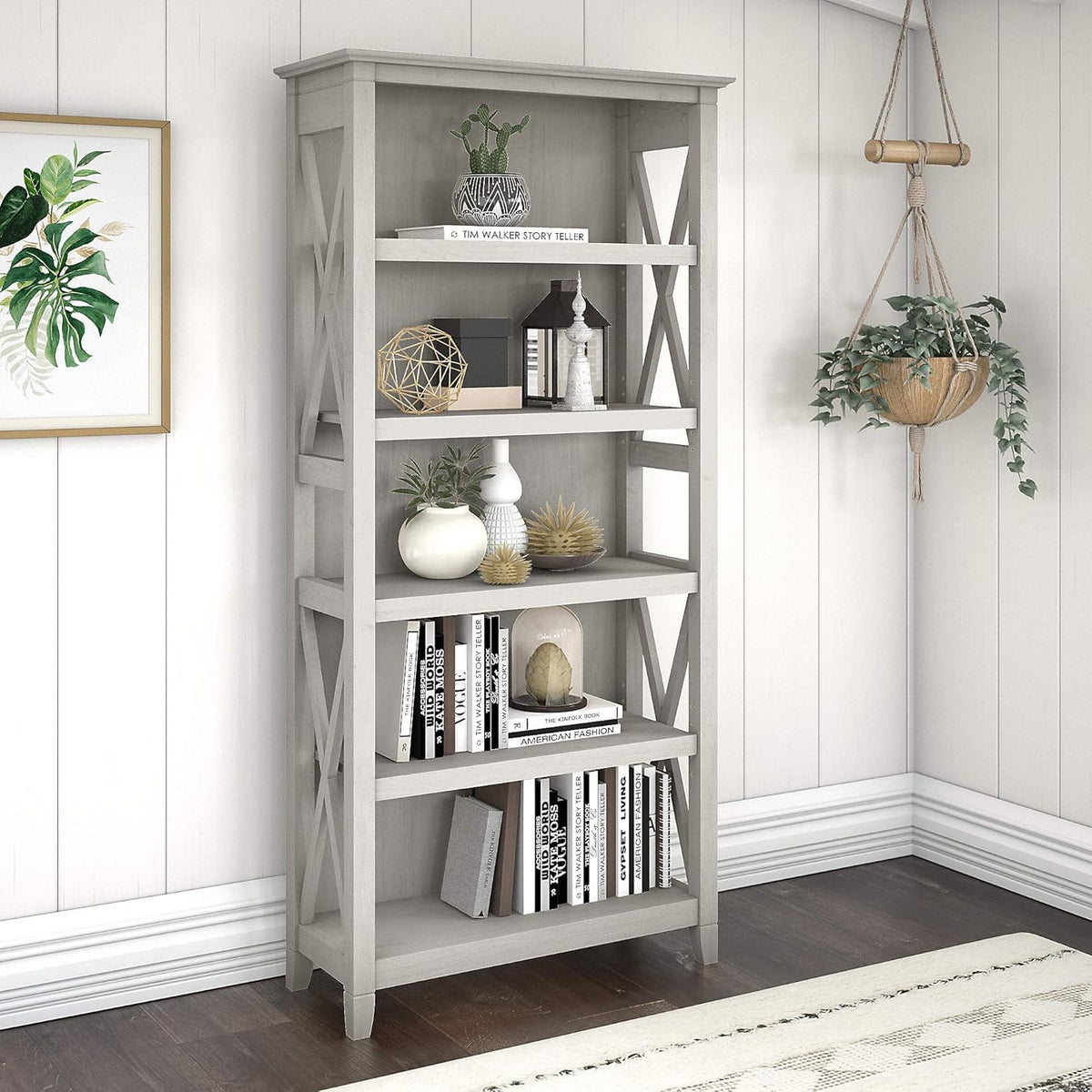 5 Shelf Bookcase in Linen White Oak Y12253