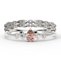 2.05 Carat Pear Cut Morganite And Diamond Moissanite Engagement Ring in 925 Sterling Silver With 18k White Gold Plating A211