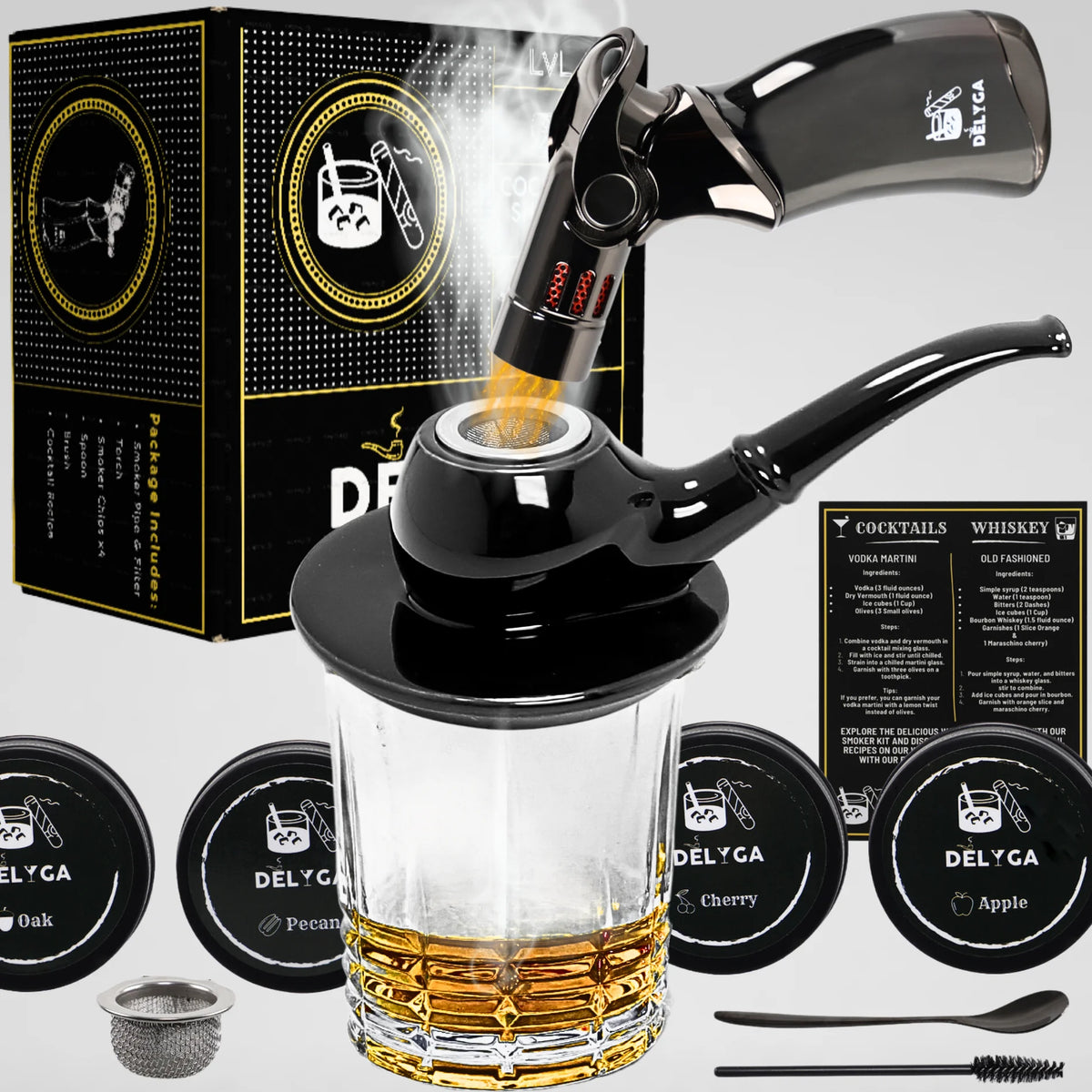 Cocktail Smoker Kit with Torch, 4 Wood Chips Flavors V980