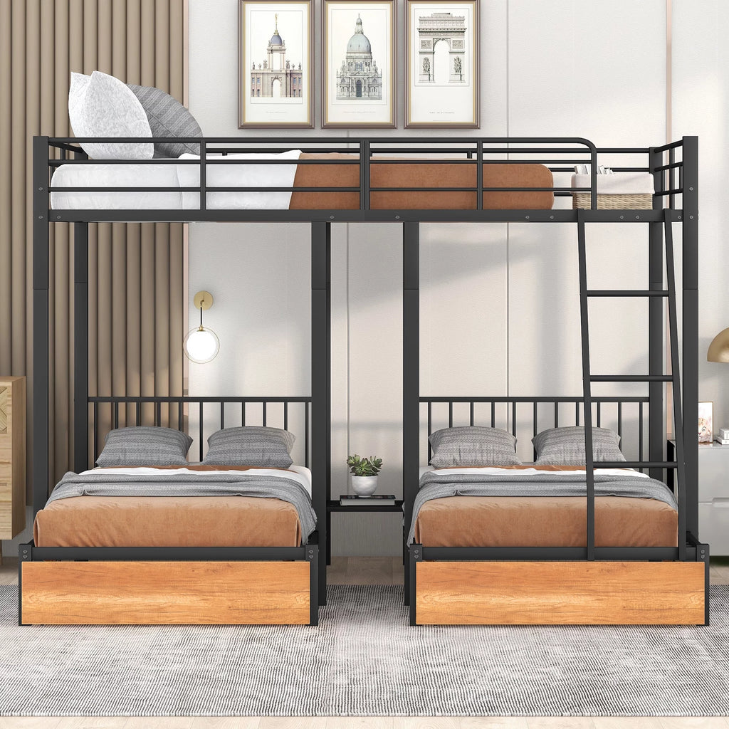 Black Metal Triple Bunk Bed with Drawers X139453