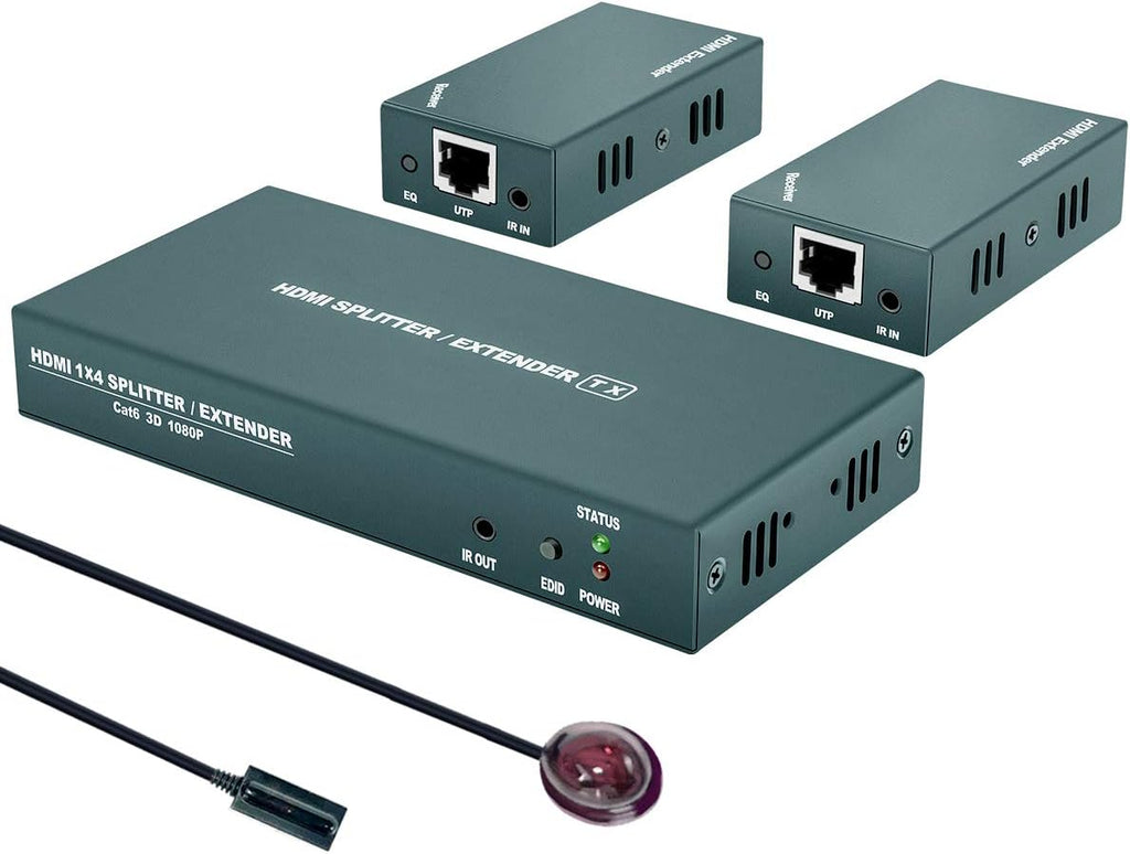 HDMI Extender Splitter 1x2 with IR, 1080P@60Hz, 165ft (50m) over CAT5e/CAT6/CAT7, 2 HDMI Loop Out F61531