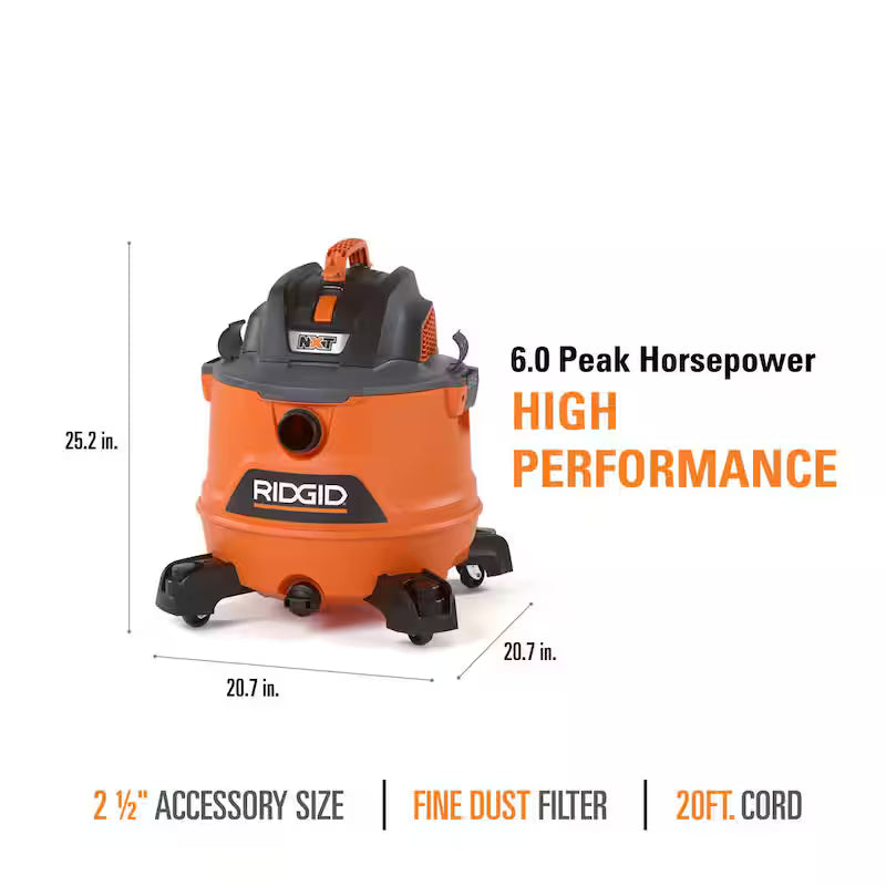 14 Gallon 6.0 Peak HP Wet/Dry Shop Vacuum with Filter and Hose C360607