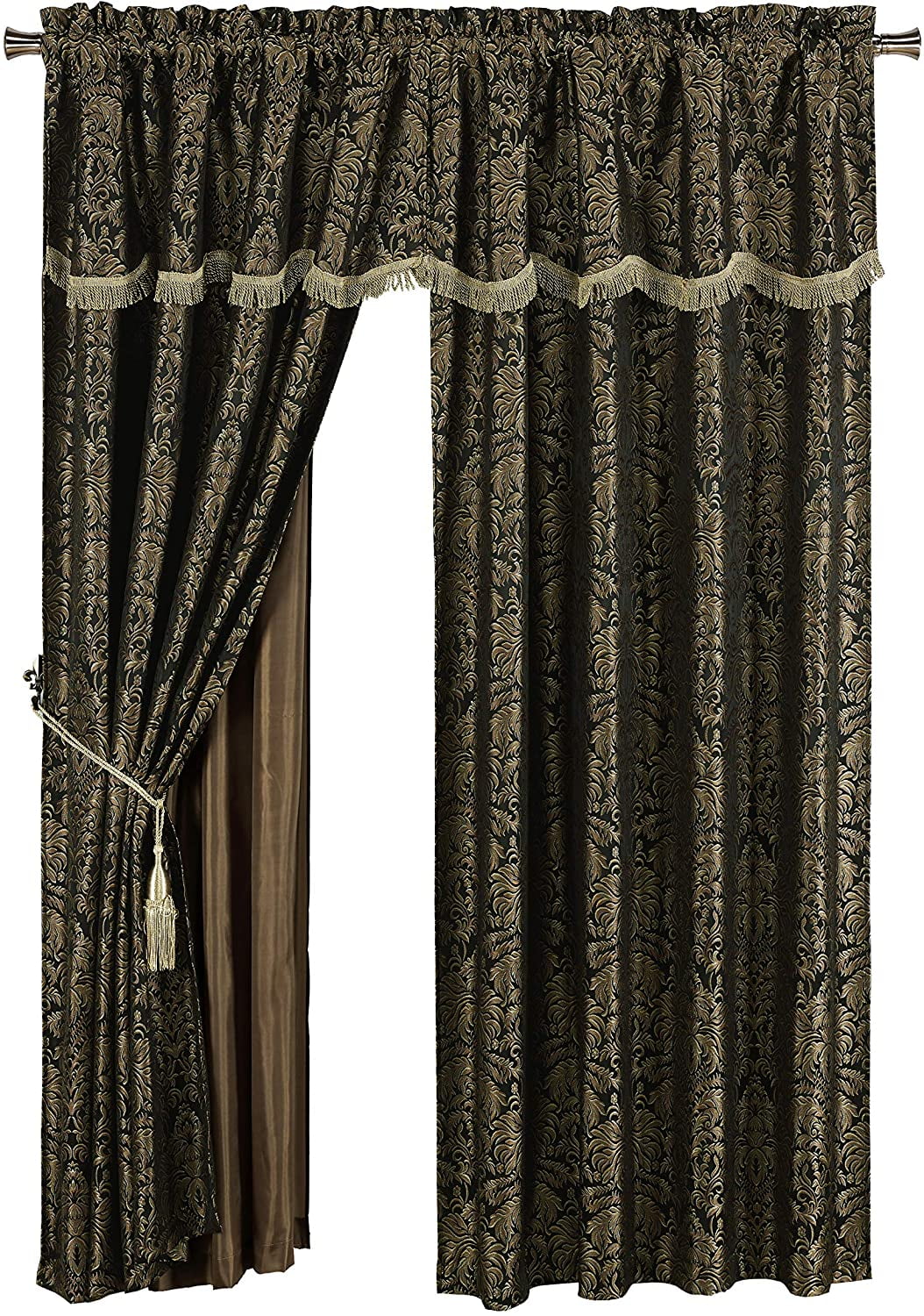Black Gold Floral Jacquard 4-Piece Curtain Set S87141