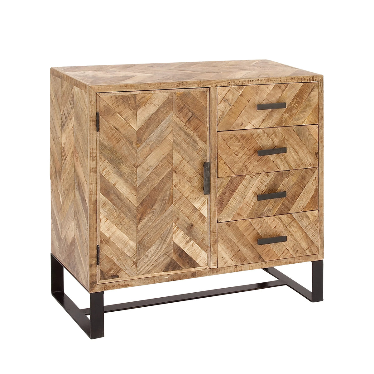 Brown Mango Wood 4 Drawers 1 Shelf 1 Door Geometric Cabinet R9979