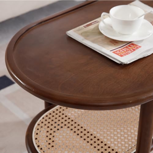 Walnut Rattan Coffee Table with Storage Shelf I524385