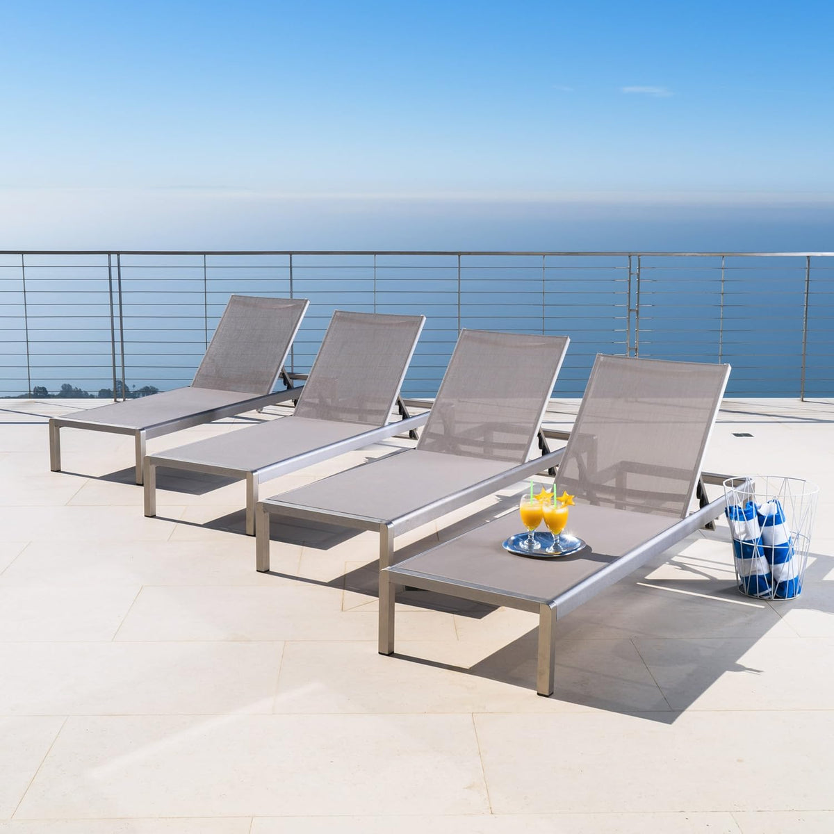 Grey Outdoor Mesh Chaise Lounges, 4-Pcs Set M283