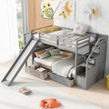 White Twin Over Full Solid Wood Bunk Bed with Stairs and Slide K84352
