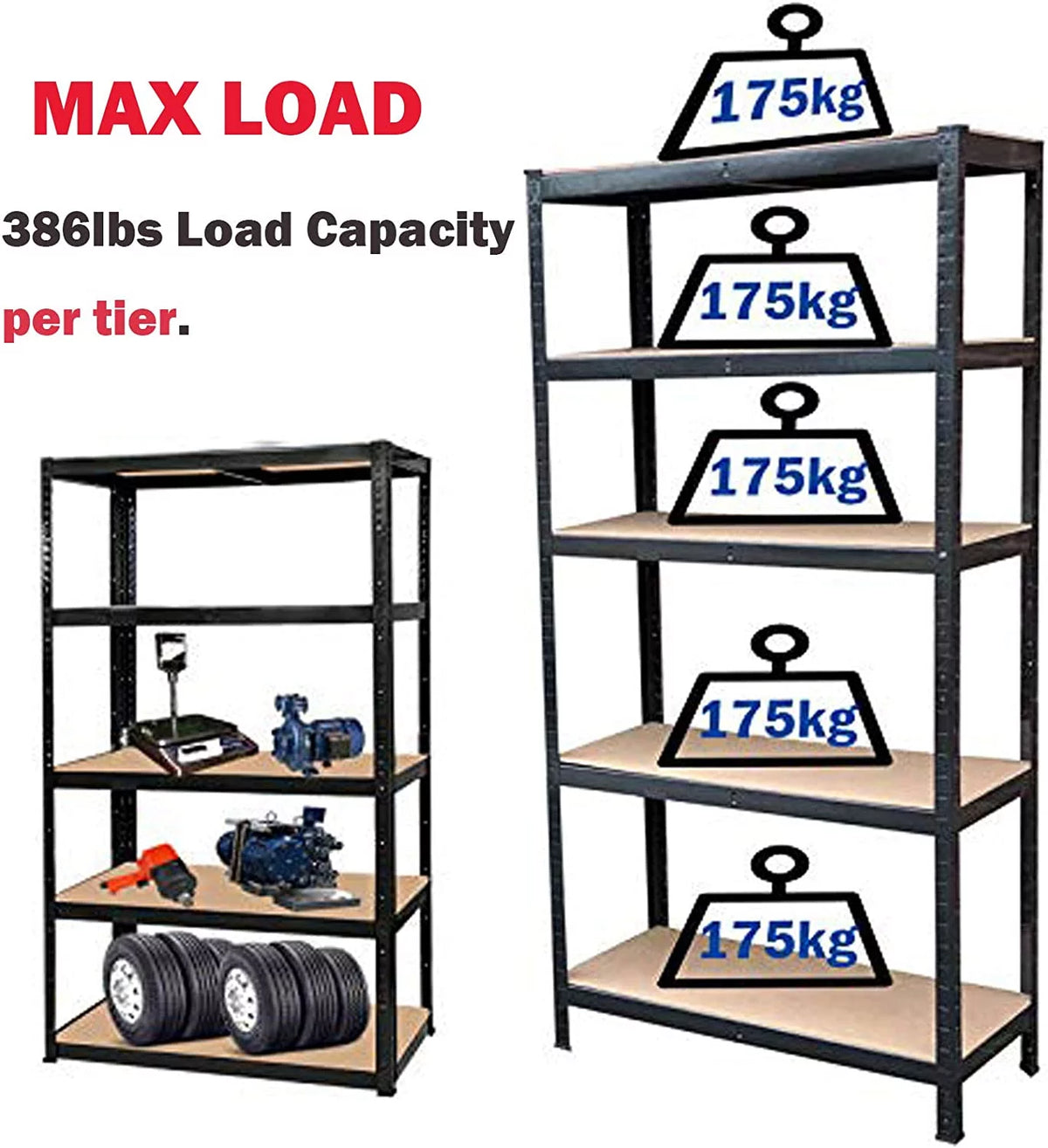 5-Tier Shelving Unit 59"x28"x12" Black U90879