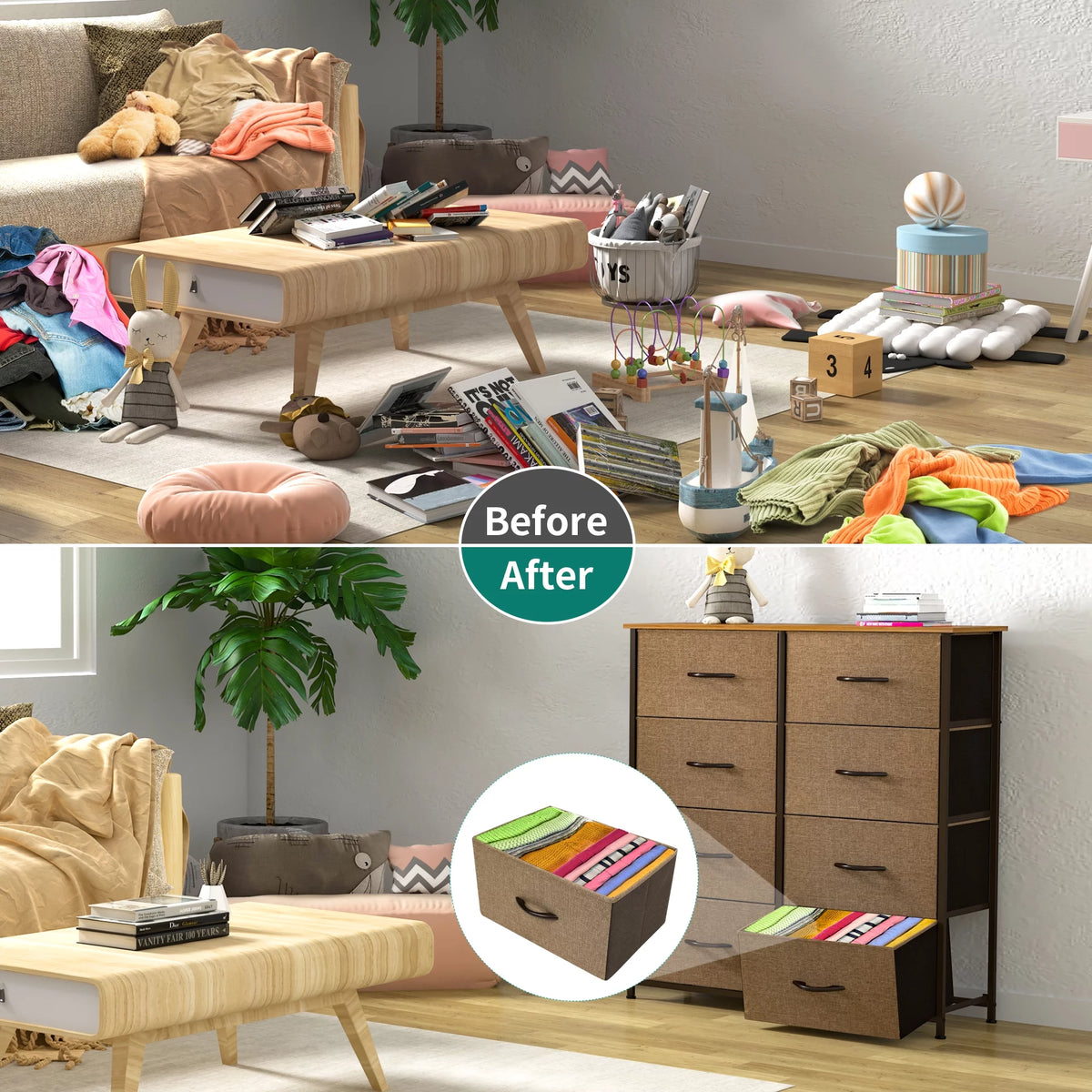 Light Gray 8 Drawer Vertical Dresser with Shelf T51114