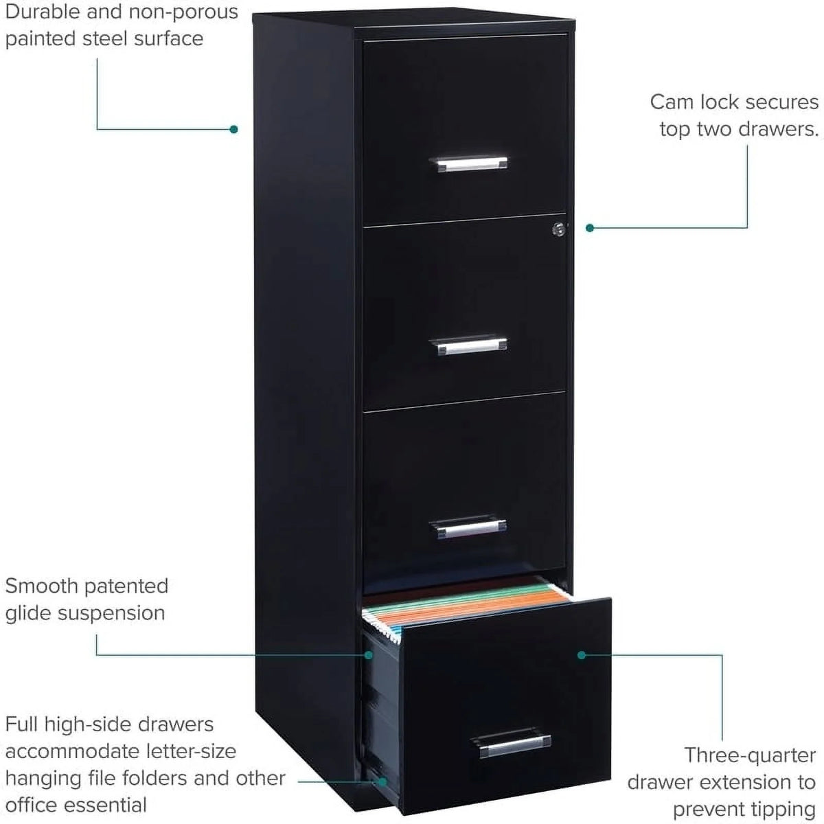 18" 4 Drawer Metal Letter File Cabinet in Black X1543