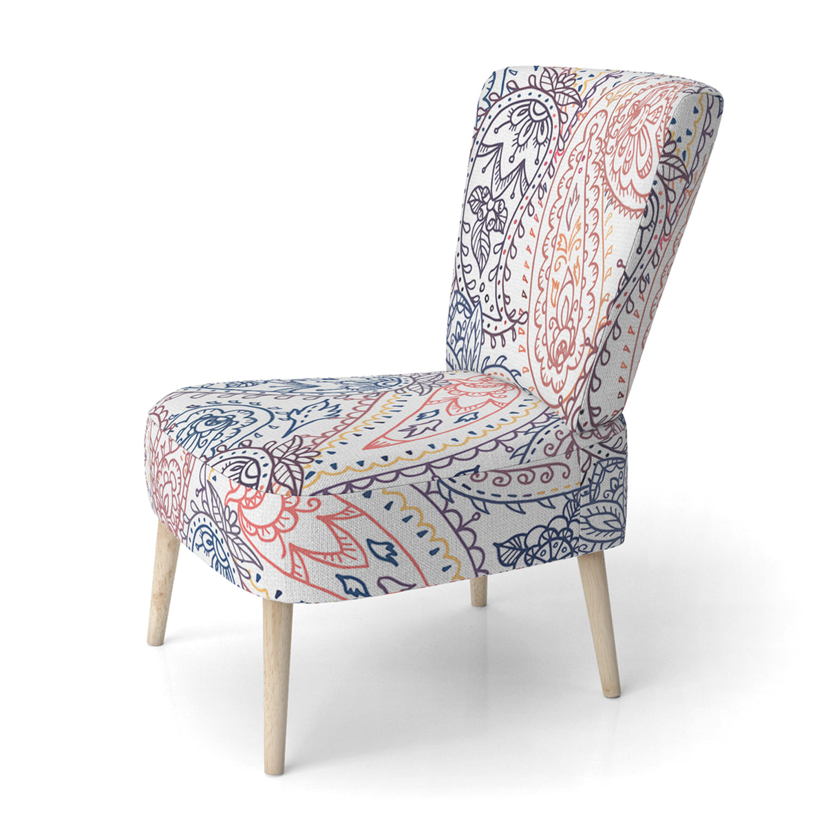 Pink and Blue Floral Paisley Upholstered Accent Chair and Arm Chair P496411