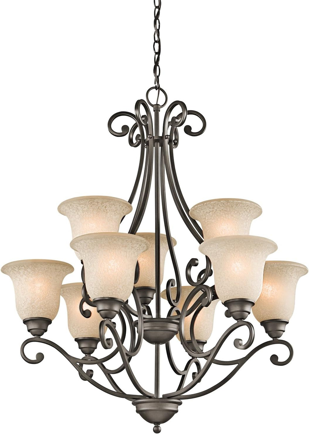 9 Light Two Tier Chandelier with White Scavo Glass Olde Bronze Q773