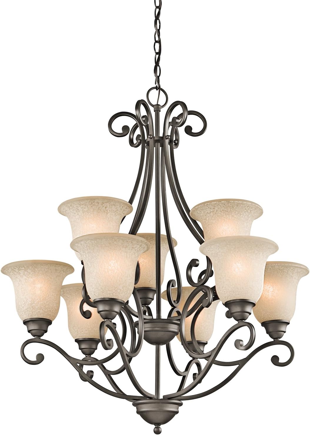 9 Light Two Tier Chandelier with White Scavo Glass Olde Bronze Q773