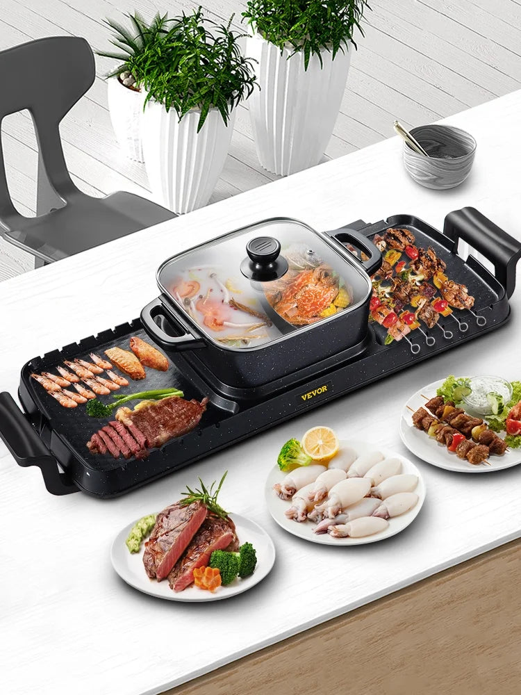 2in1 Electric BBQ Grill Hot Pot 2400W Nonstick Detachable L2944