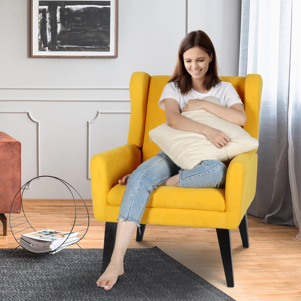 Yellow Tufted Fabric Accent Chair Z926026