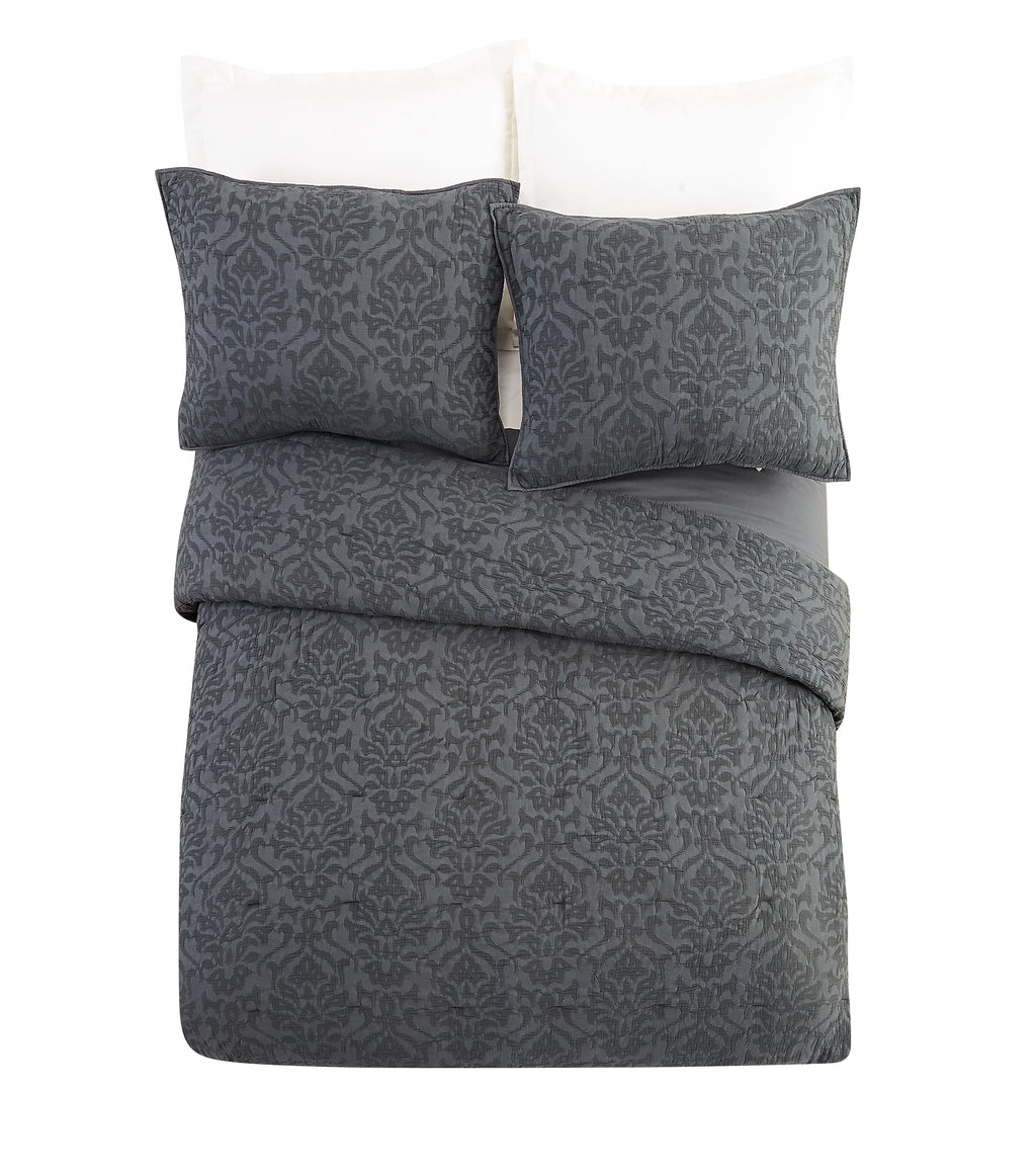 Gray Damask Cotton Quilt King J953