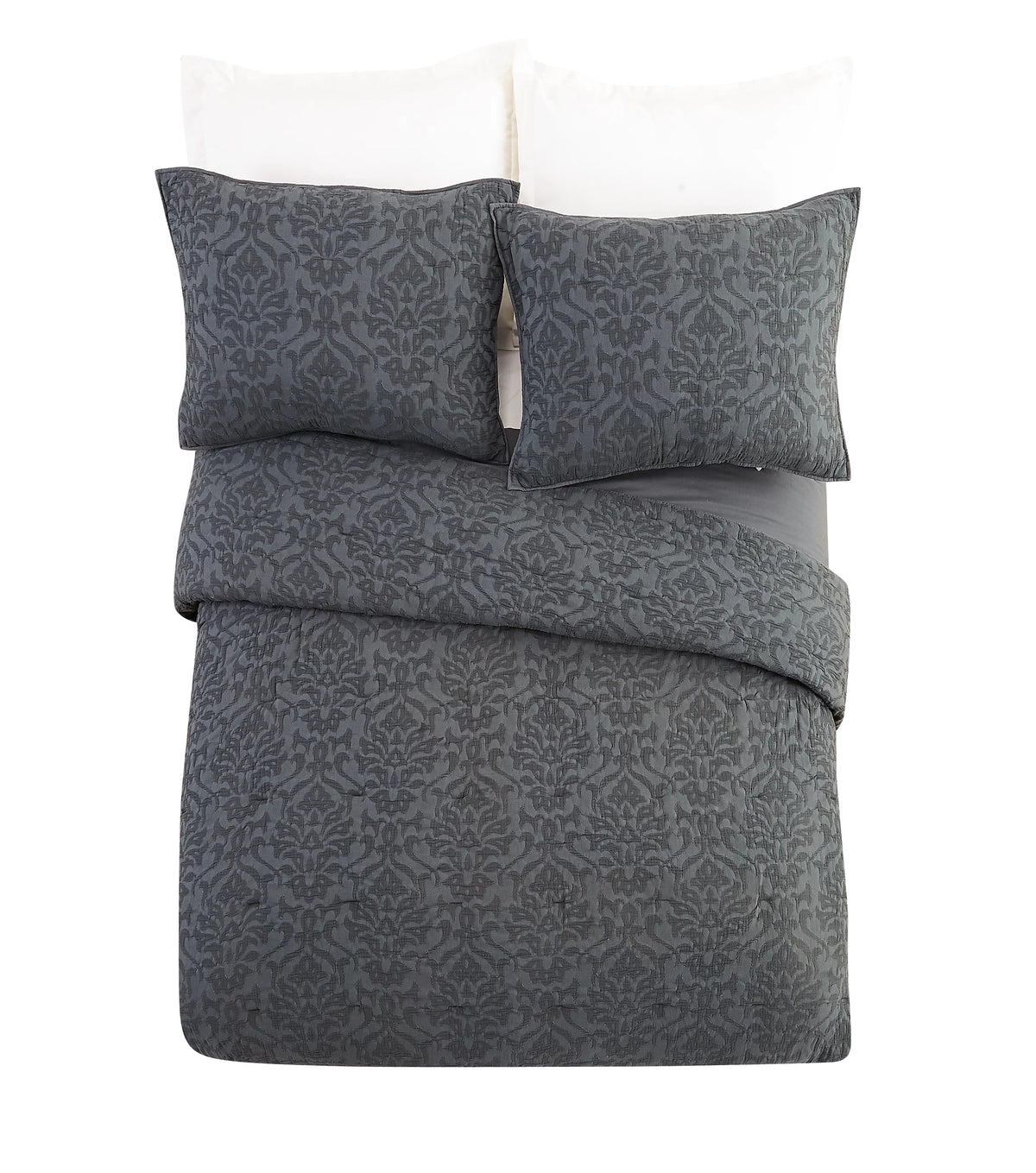 Gray Damask Cotton Quilt King J953