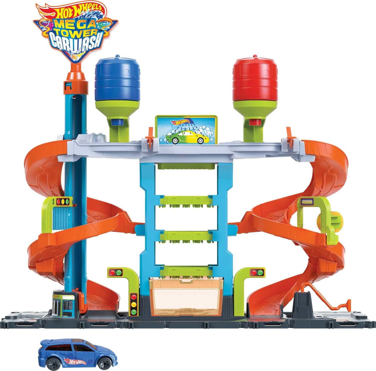 City Mega Car Wash Playset with 1 Toy Car in 1:64 Scale F761