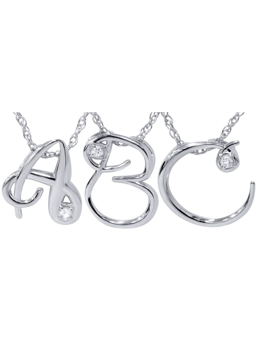 Natural Diamond Petite Initial Pendant 10K White Gold J714