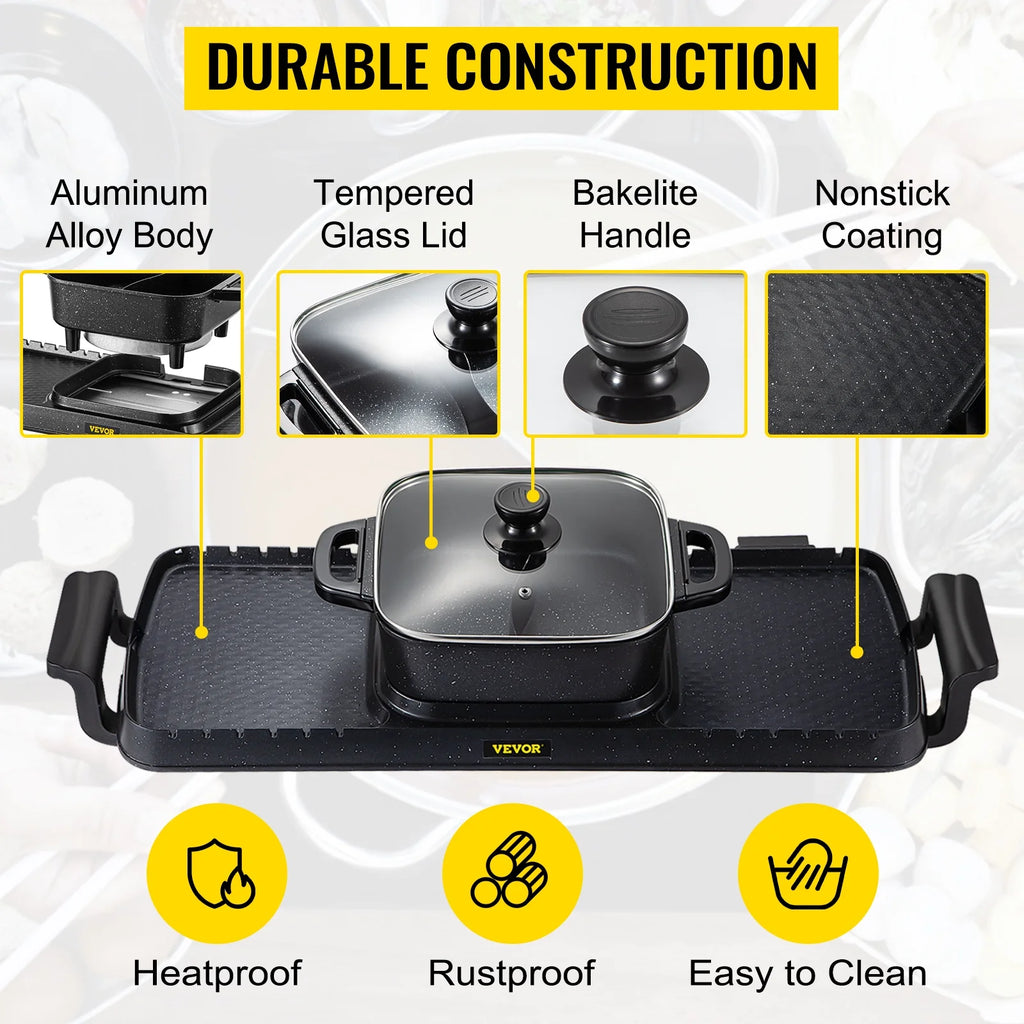 2in1 Electric BBQ Grill Hot Pot 2400W Nonstick Detachable L2944