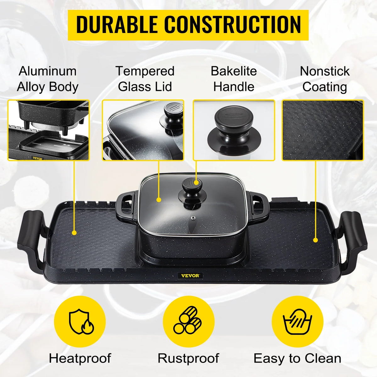 2in1 Electric BBQ Grill Hot Pot 2400W Nonstick Detachable L2944