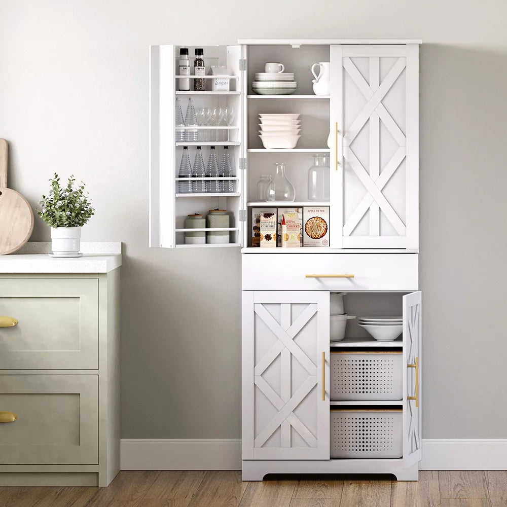 White 72" Kitchen Pantry Cabinet V74119