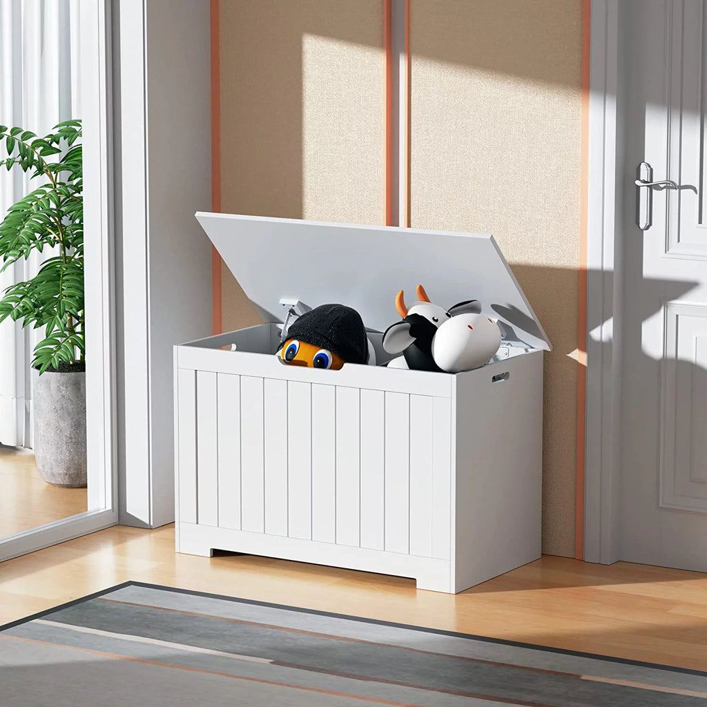 White Wooden Toy Box Storage Chest with Flip-top Lid O9666