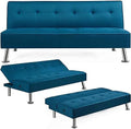 Convertible Futon Sofa Bed with 2 USB Charging Ports Fabric Loveseat Couch Metal Legs Z259