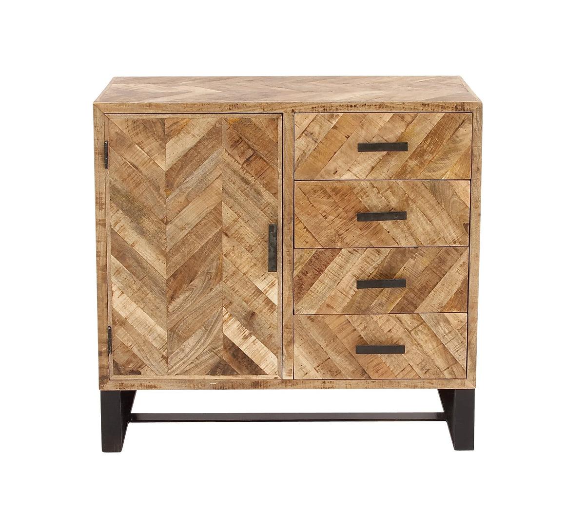 Brown Mango Wood 4 Drawers 1 Shelf 1 Door Geometric Cabinet R9979