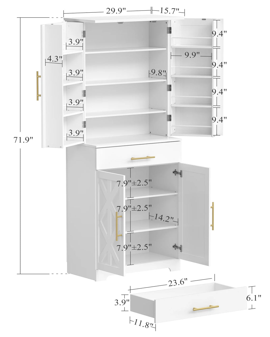 White 72" Kitchen Pantry Cabinet V74119