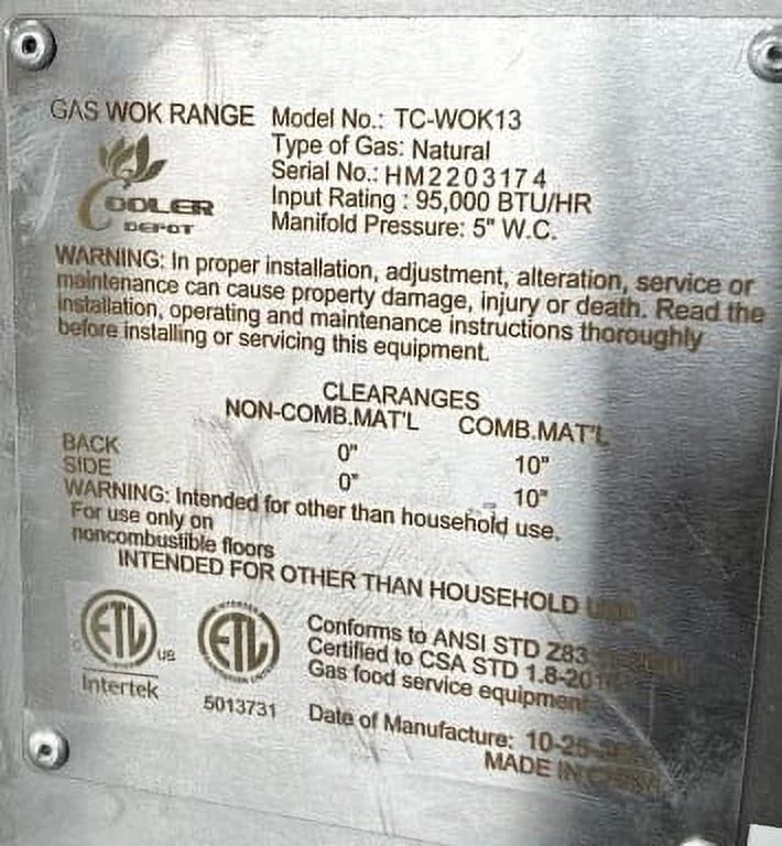13 inches 1 hole Propane Natural gas Wok Range G257