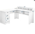 White L-Shaped Desk with File Cabinet G77419