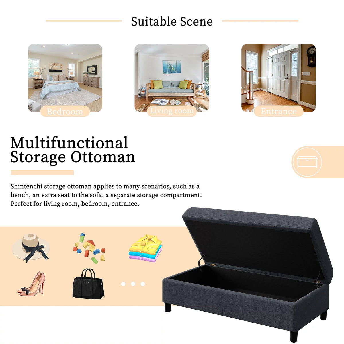 Dark Grey Convertible Sectional Sofa with Storage Ottoman V184