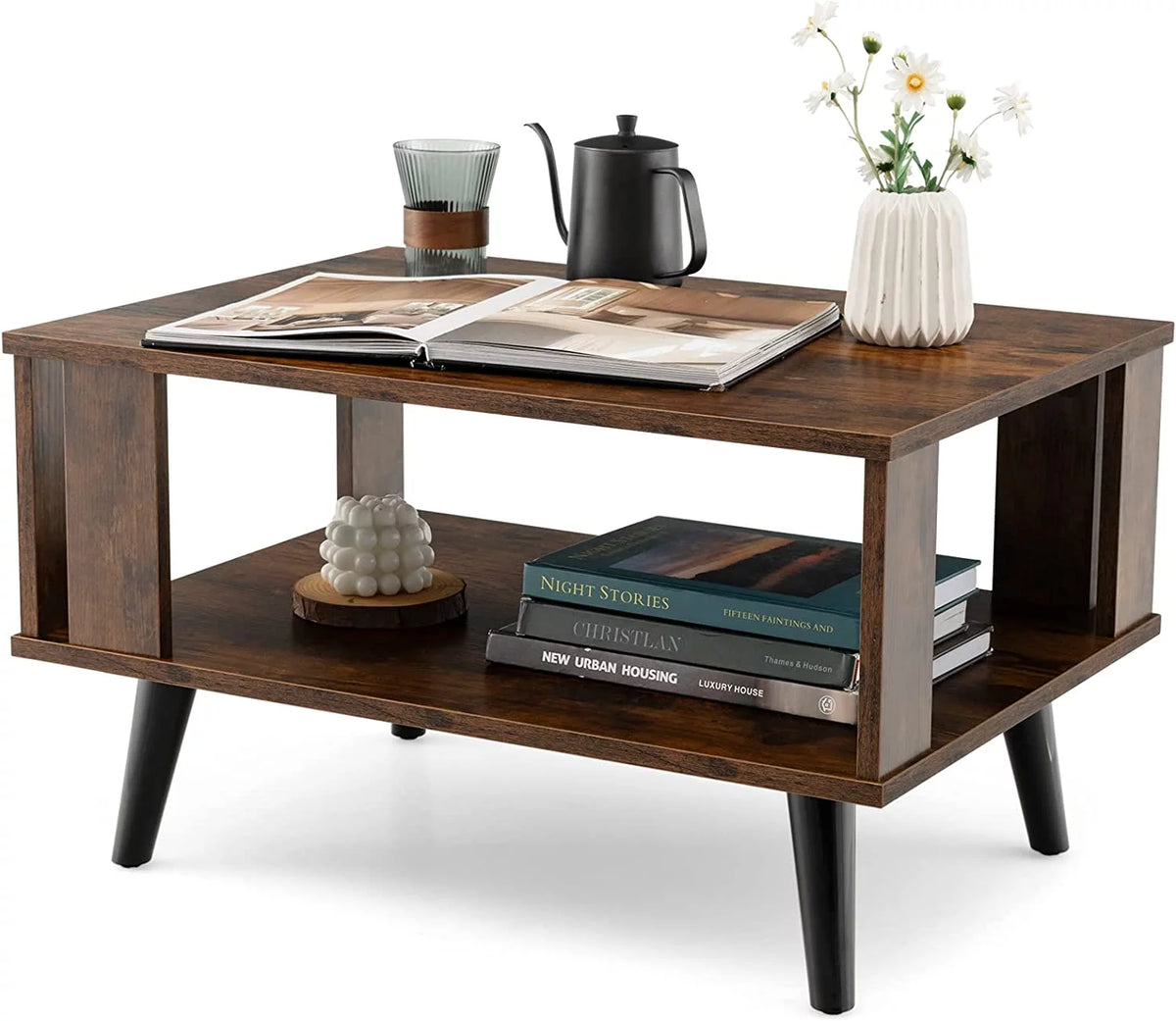 2-Tier Wooden Coffee Table with Storage Shelf T1175