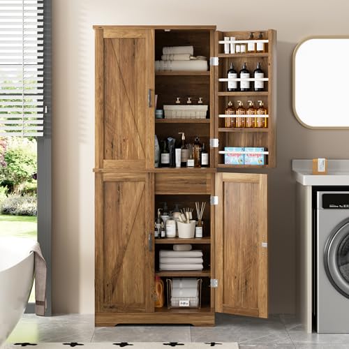 White Freestanding Kitchen Pantry Cabinet with 8 Door Shelves, 2 Cabinets and 1 Drawer Q5154