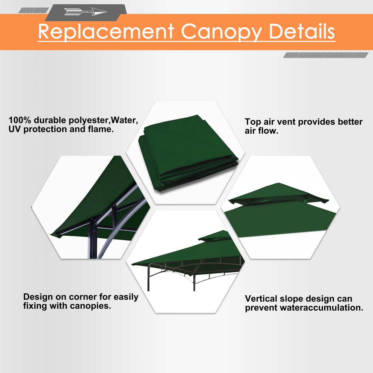 5x8 Double Tiered Grill Gazebo Replacement Canopy Z567