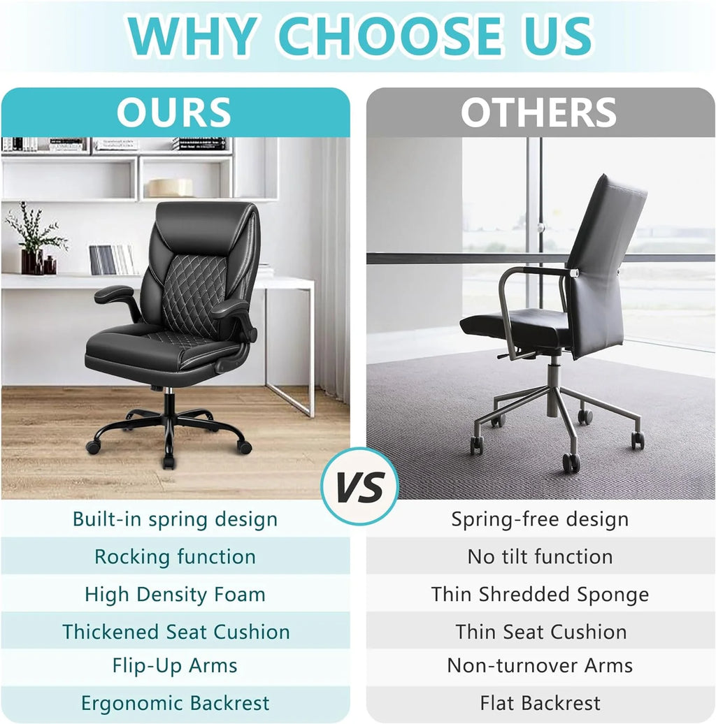 Black Ergonomic Leather Office Chair with Padded Armrests Z58888