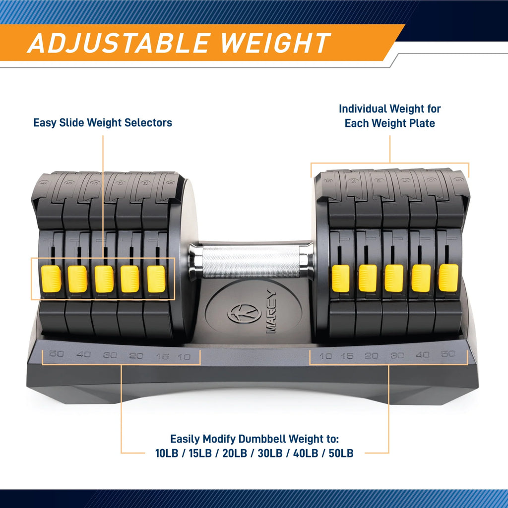 Adjustable Dumbbell System, 6 Dumbbells-in-1 up to 50lbs Y9511