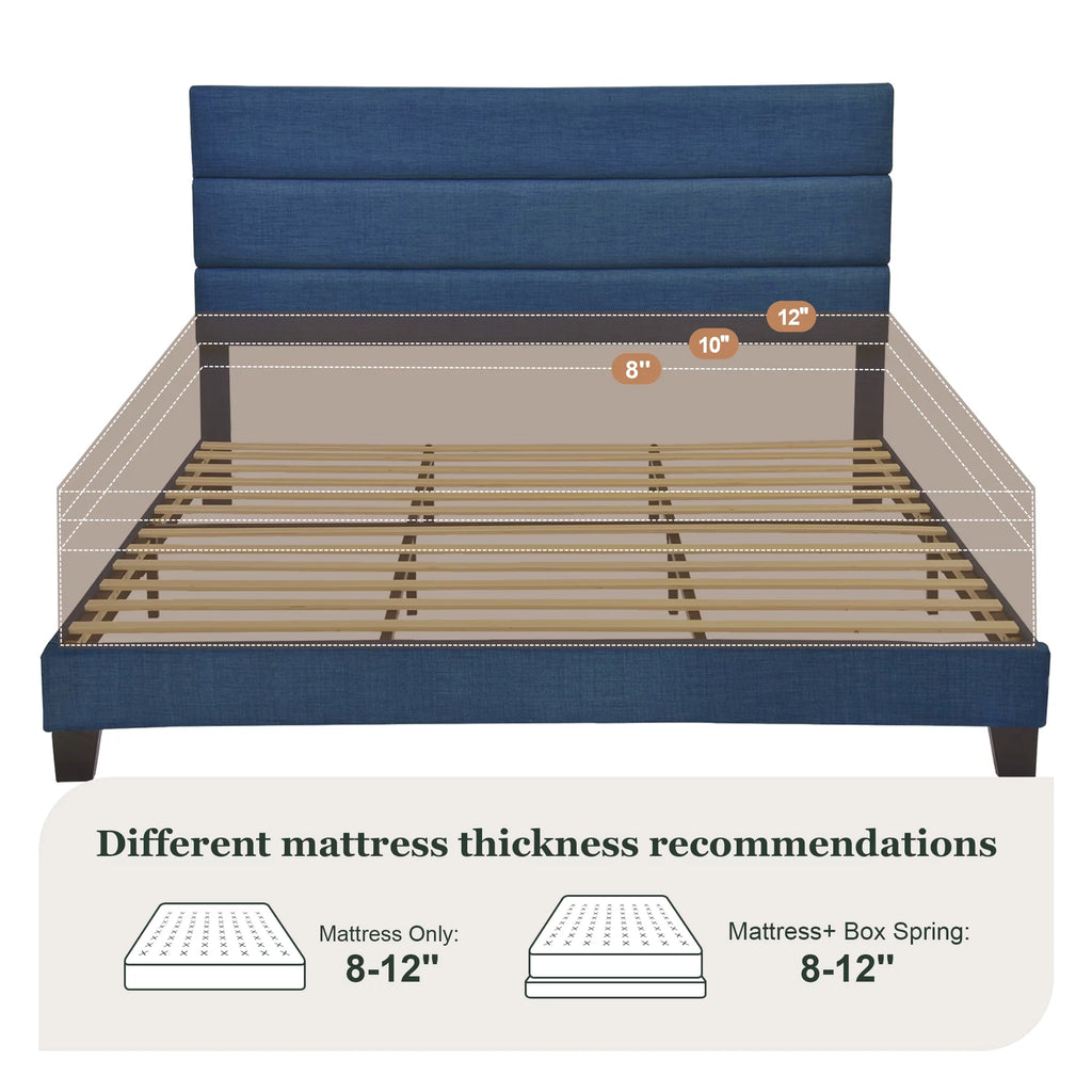 King Size Navy Blue Fabric Upholstered Platform Bed Frame with Headboard N34435