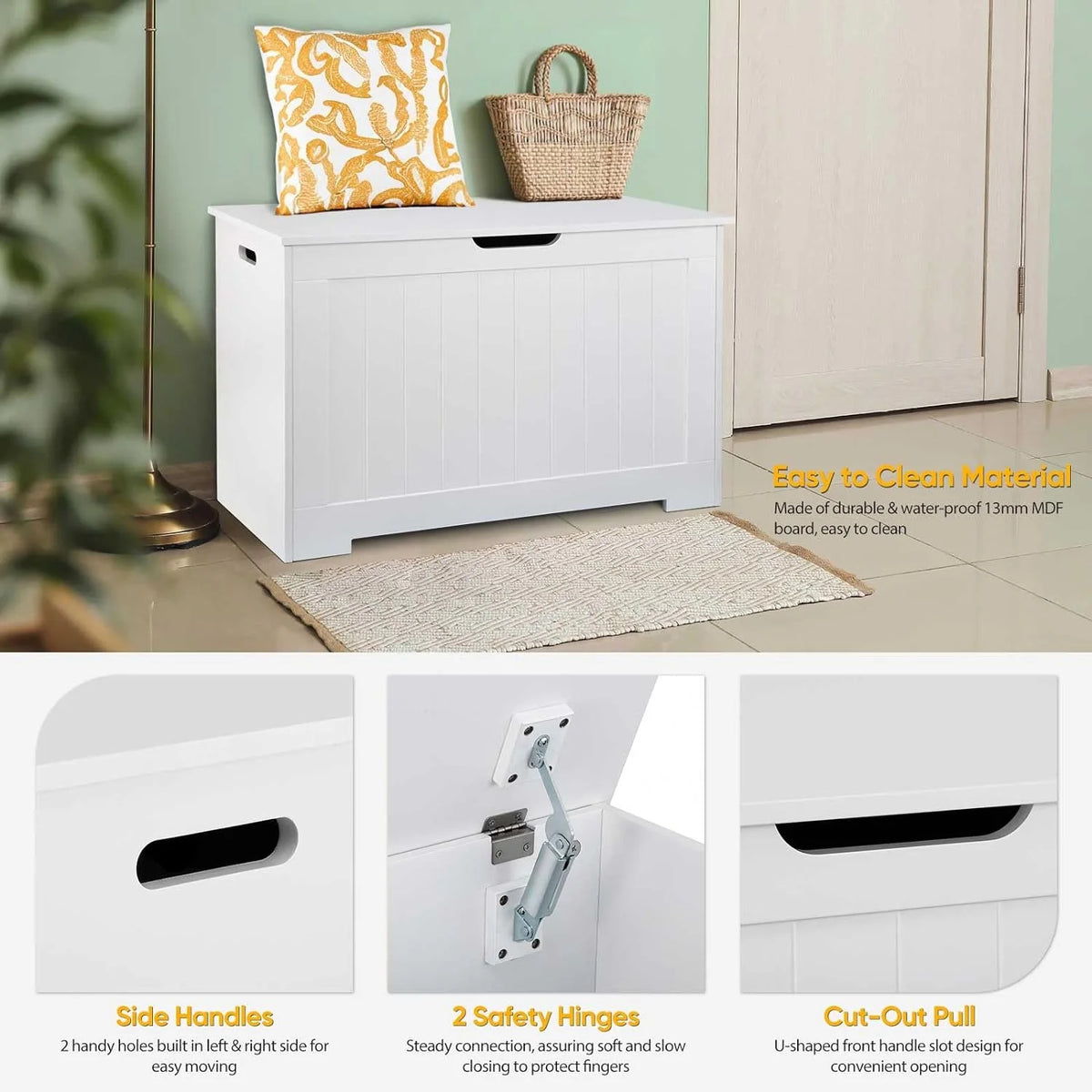 White Wooden Toy Box Storage Chest with Flip-top Lid O9666