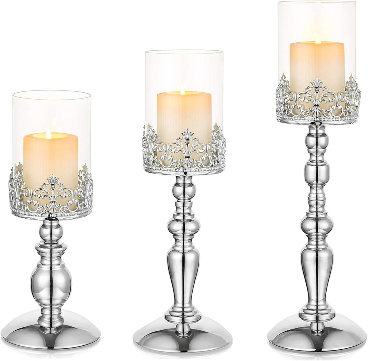 Gold Hurricane Candle Holders with Glass, Set of 2 A4160