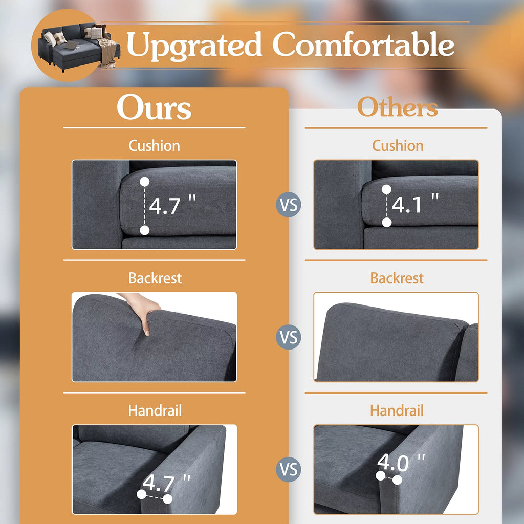 Dark Grey Convertible Sectional Sofa with Storage Ottoman V184
