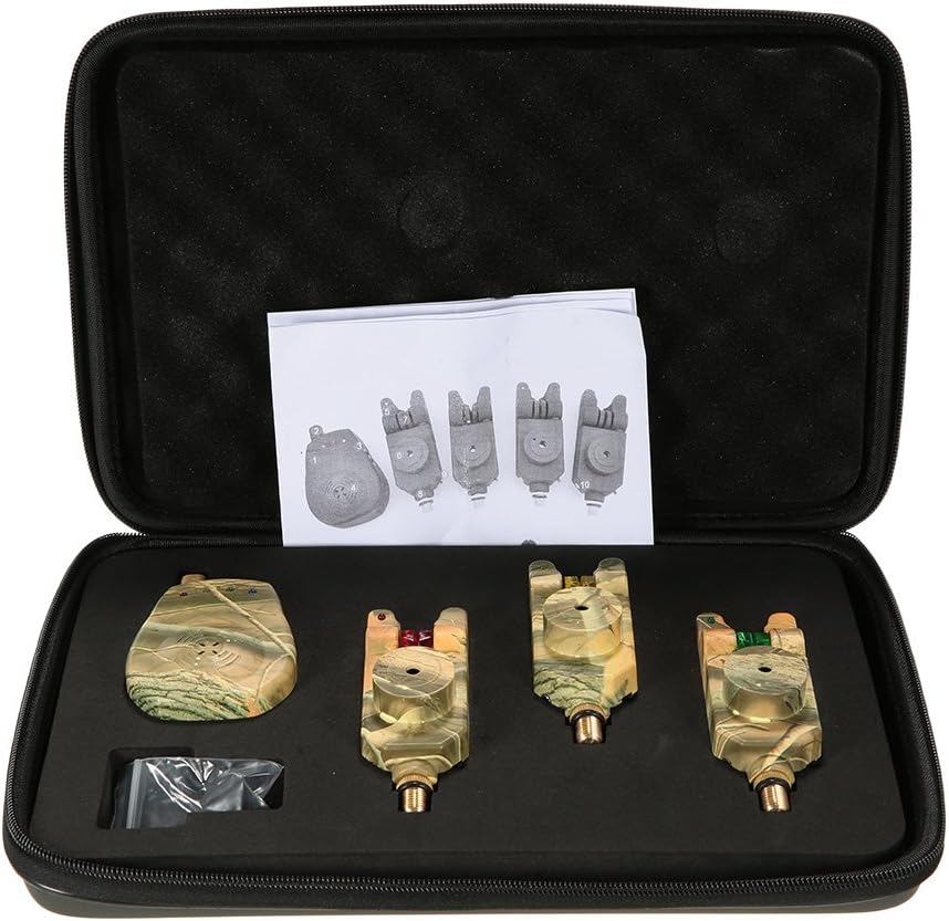 Wireless LED Fishing Bite Alarm Set with Case, 3/4 Alarms + 1 Receiver, Pack of 2 N98214