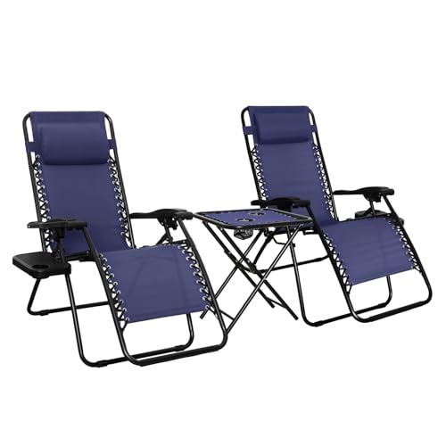 Beige Mesh Zero Gravity Lounge Chair Recliners Set of 2 with Side Table Y376272