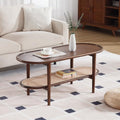 Walnut Rattan Coffee Table with Storage Shelf I524385
