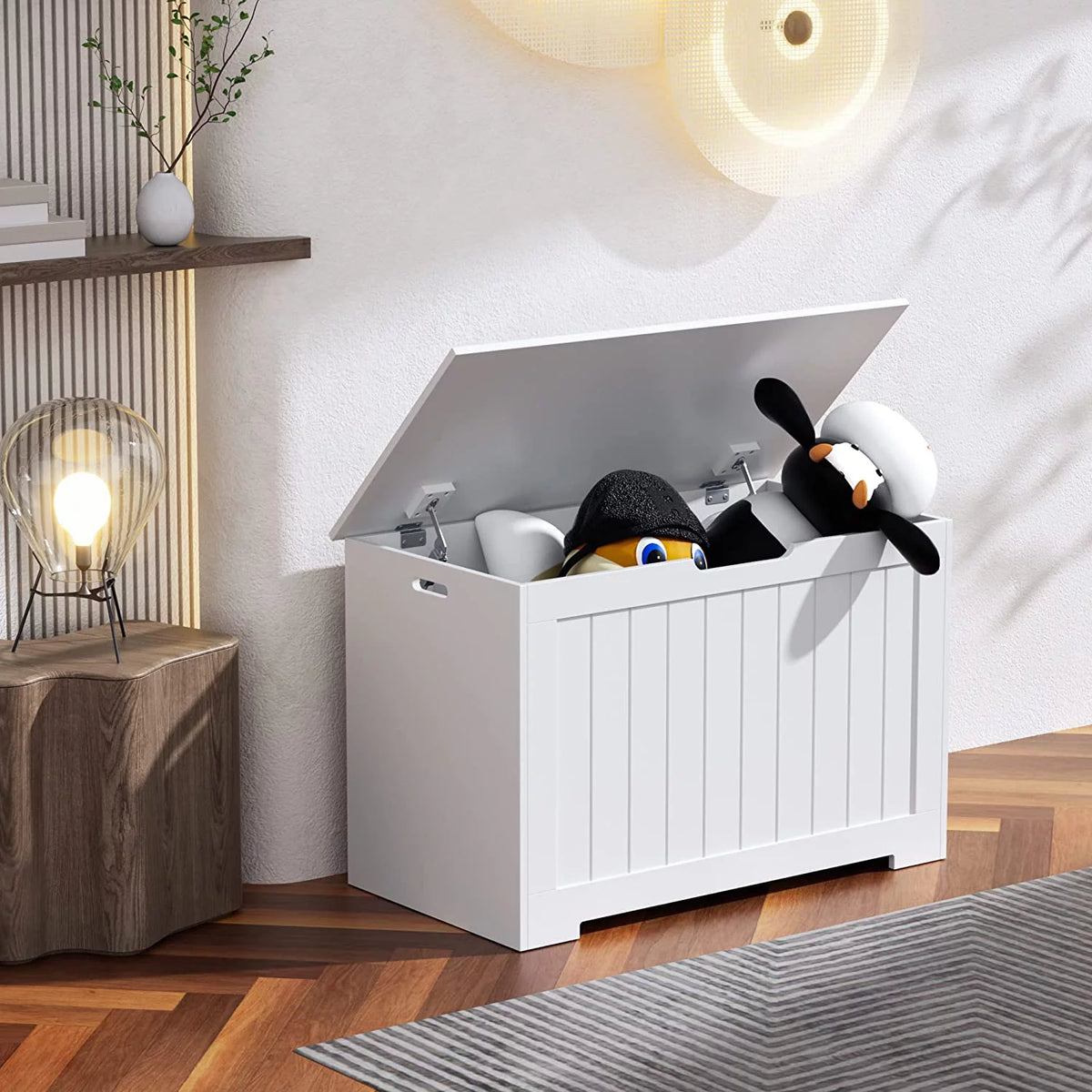 White Wooden Toy Box Storage Chest with Flip-top Lid O9666