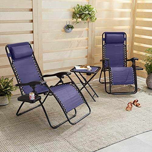 Beige Mesh Zero Gravity Lounge Chair Recliners Set of 2 with Side Table Y376272