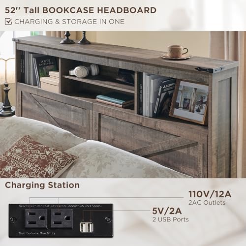 Queen Size Wood Bed Frame with Storage Bookcase Headboard 4 Drawers Z294