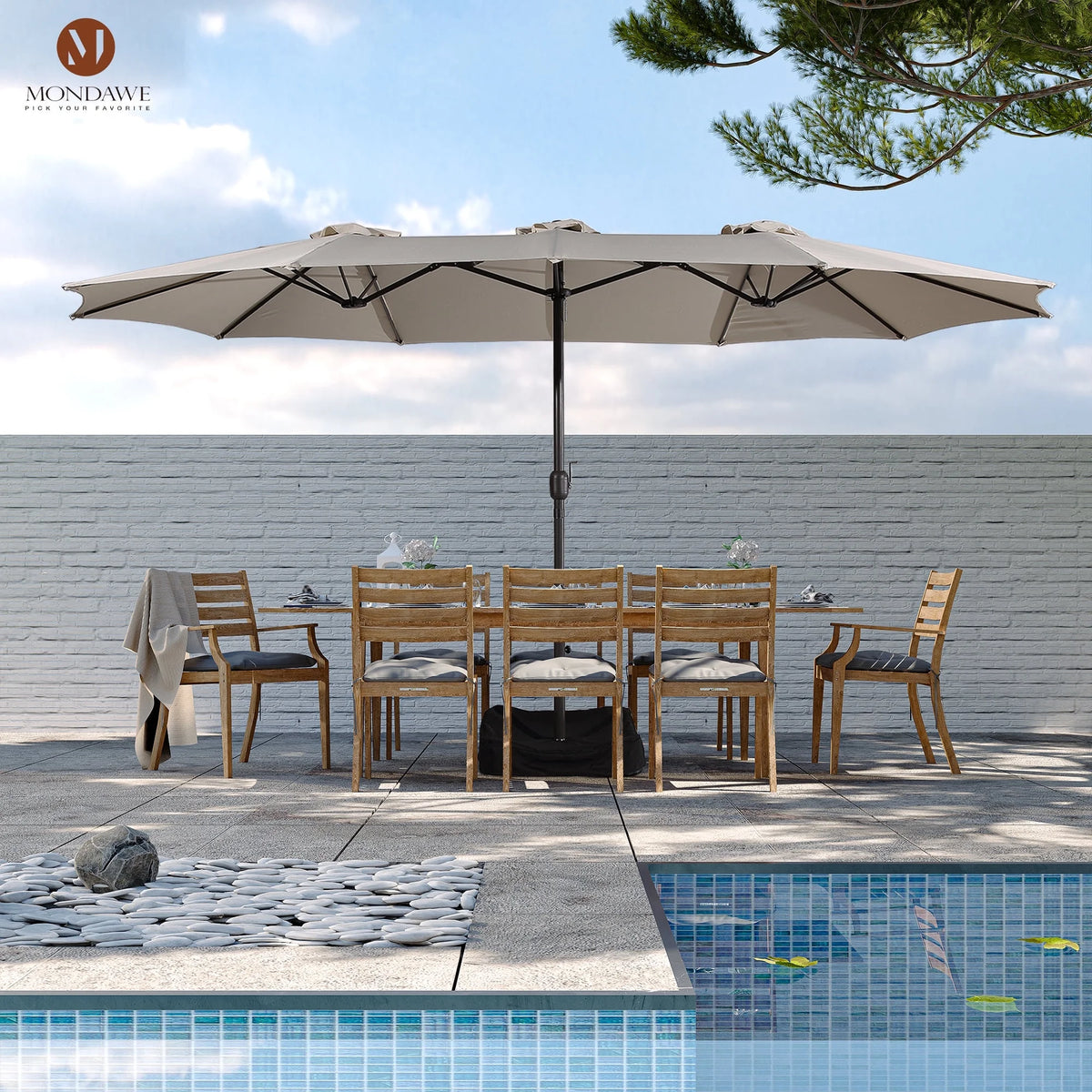 15ft Double-Sided Rectangle Patio Umbrella with Base F683